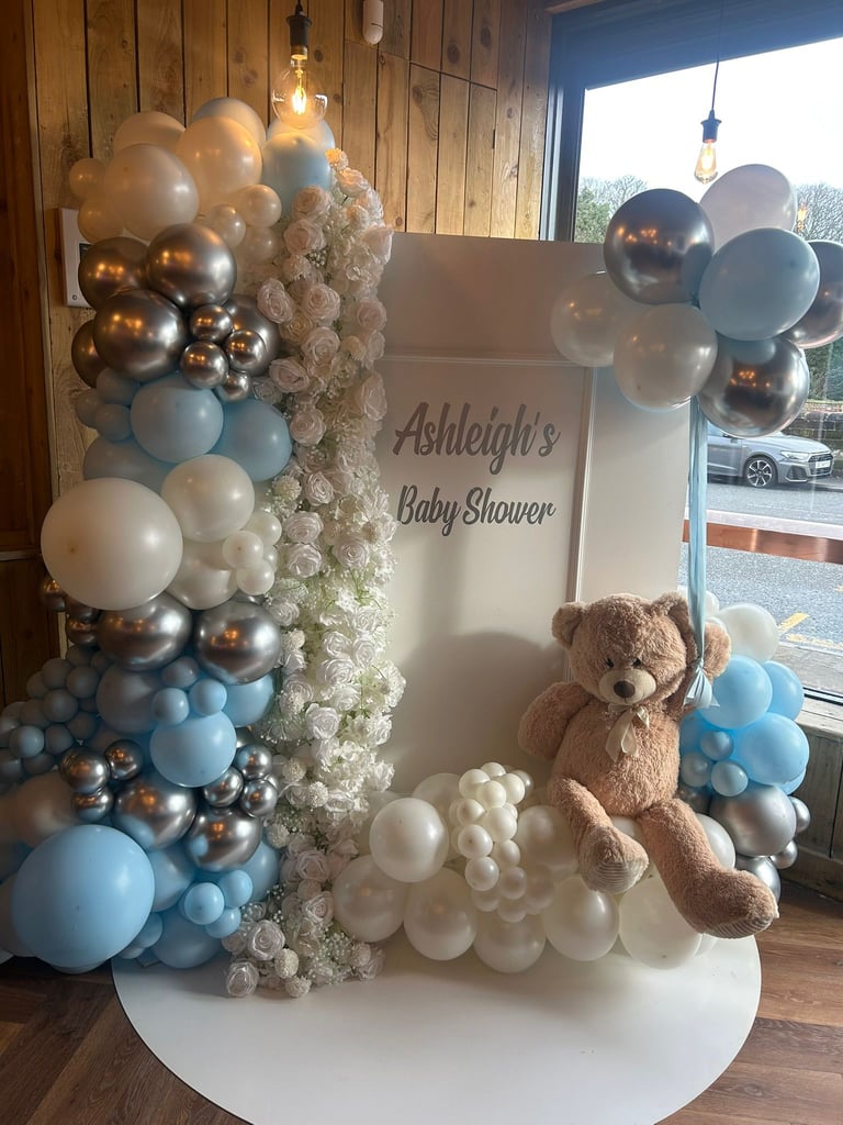 Luxury baby shower balloon backdrop in Liverpool