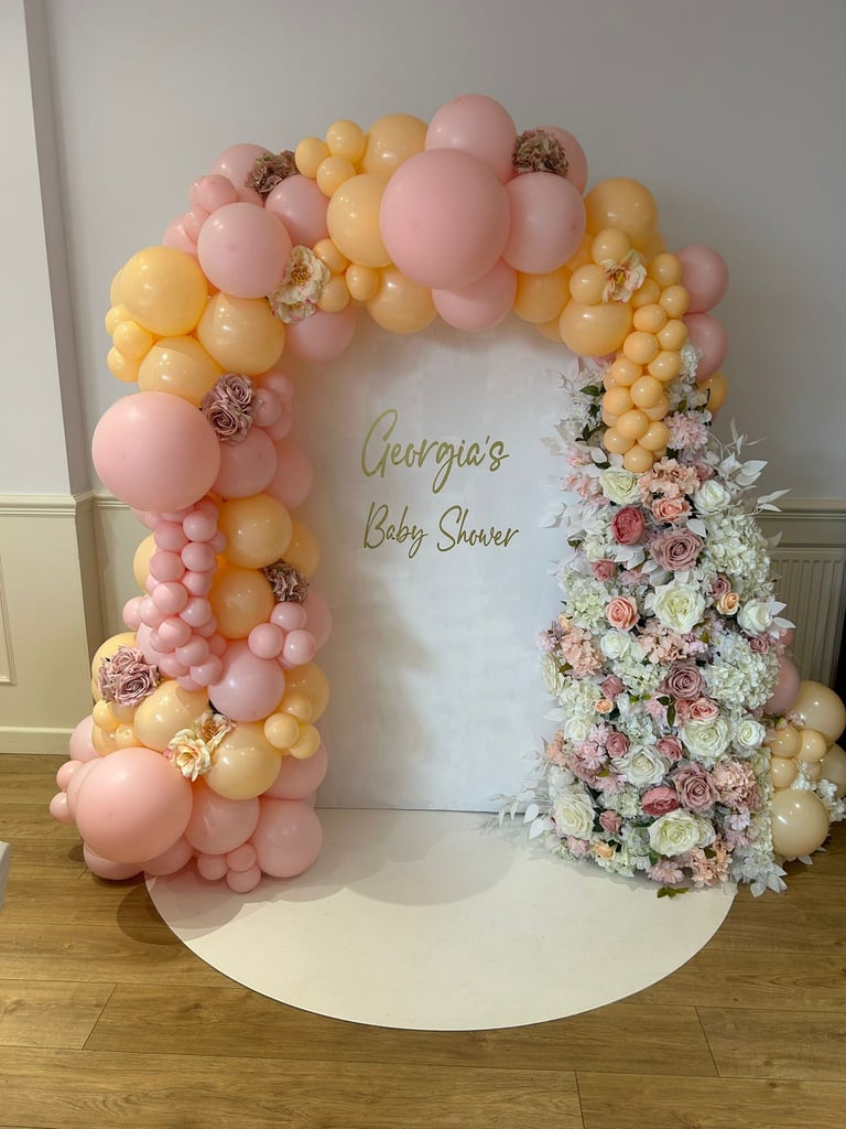 Luxury baby shower balloon backdrop in Liverpool