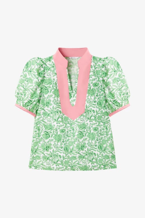 green puff sleeve blouse