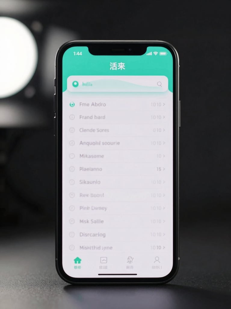 Single Android phone centered in frame, screen mid-interaction showing a clean teal-accented UI list with a subtle swipe transition, studio light from left, dark background, tight product shot with no hands