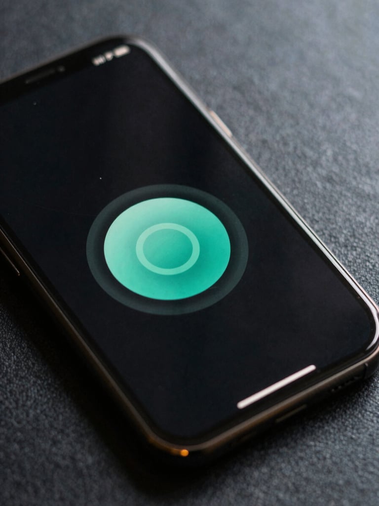Extreme close-up of an Android phone screen showing a micro-animation transition — a button state change with a ripple effect in teal, natural diffused light, no hands, spare dark desk surface visible at edges