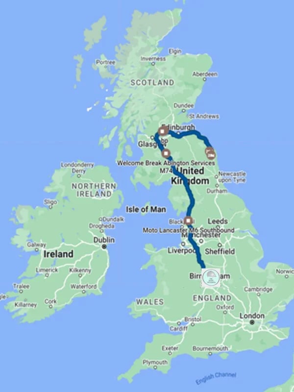Map of our journey in the UK