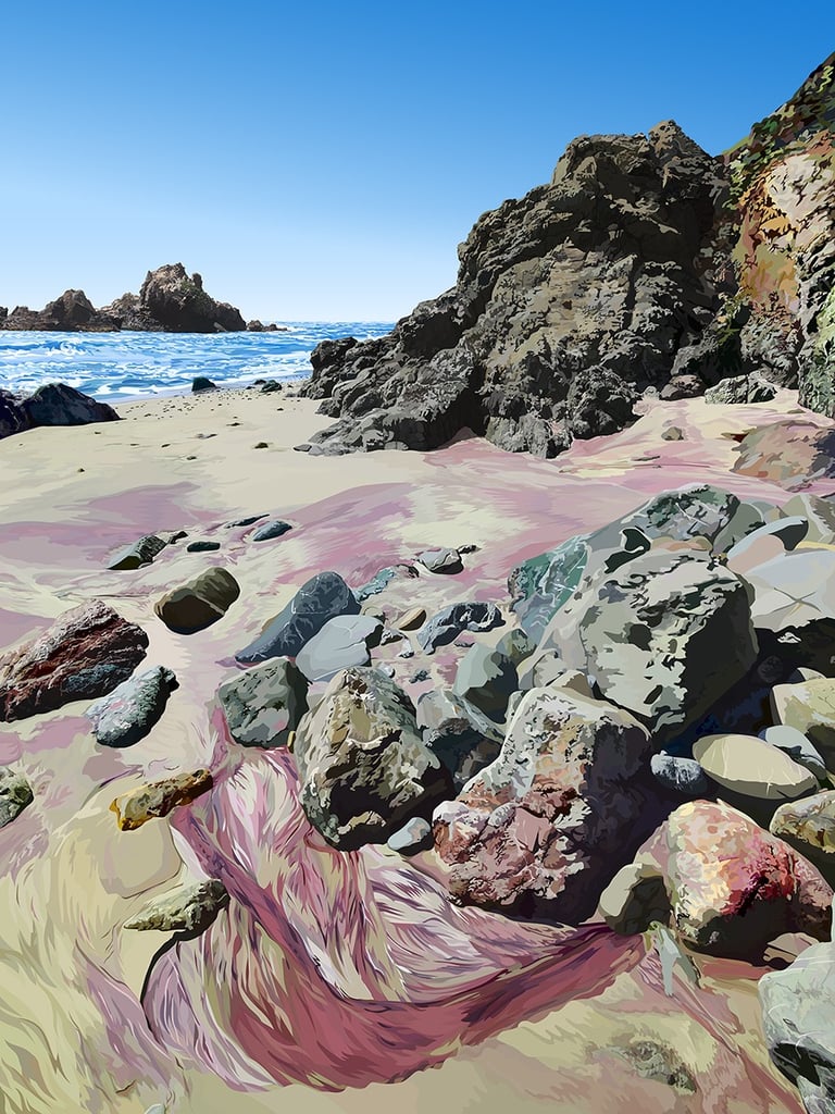 Pfeiffer Beach Painting Big Sur Illustration (vector hyperrealism)