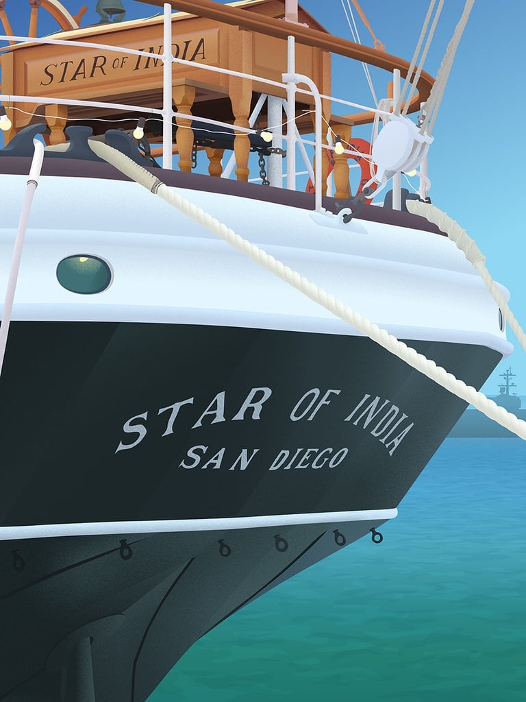 "STAR OF INDIA" illustration - San Diego Marina (California vector art)