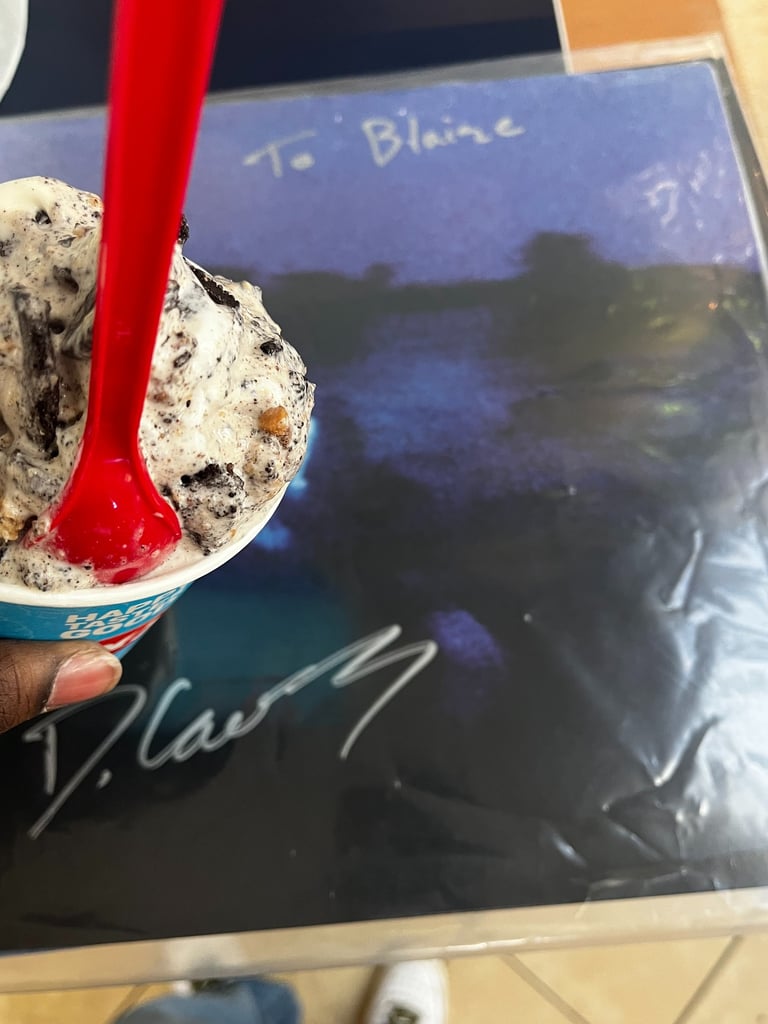 ice cream next to a record