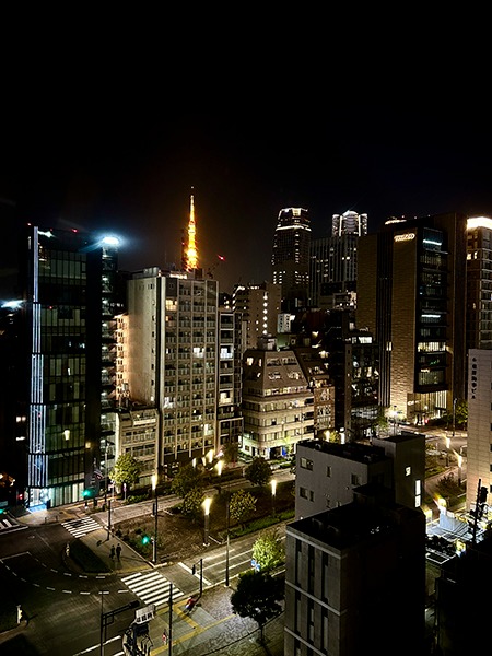 Vue sur la Tokyo Tower depuis la chambre de l'hotel