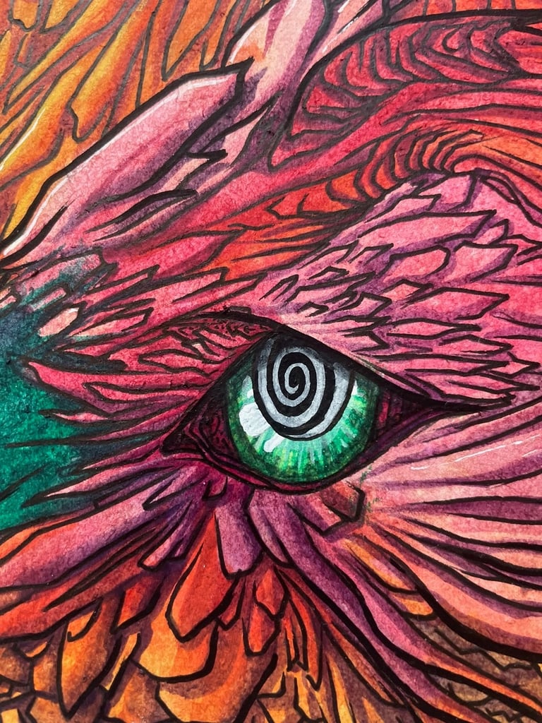 une aquarelle de l'oeil d'une chouette 