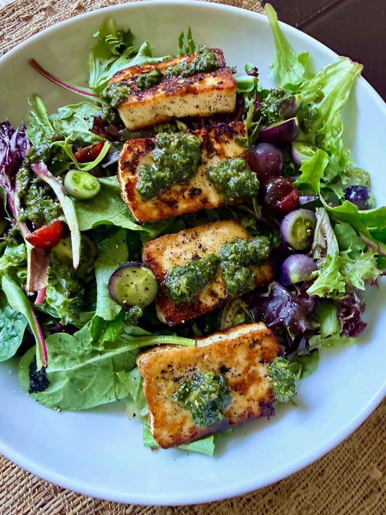 Grilled Halloumi and Pesto Salad