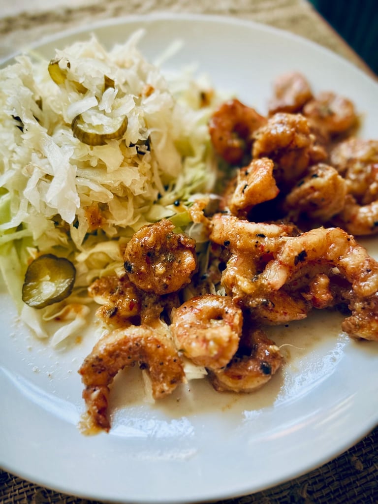 Chili Prawns with Green Cabbage & Sauerkraut