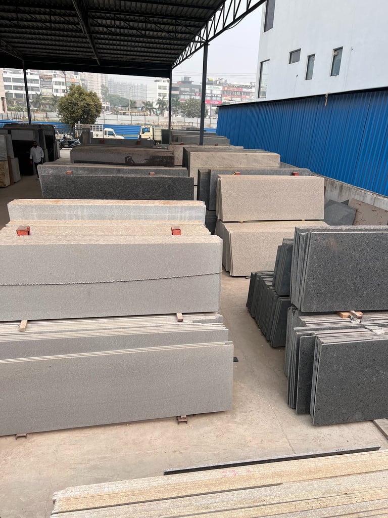 granite slabs in a gold stoen granites store warehouse Mohali