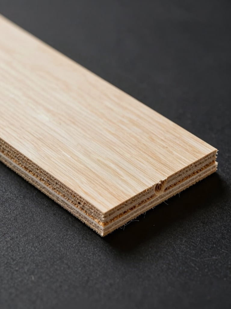 Flat overhead macro studio photograph of a cross-section cut through melamine-faced MDF board, controlled neutral diffused lighting revealing a perfectly clean exit edge without chipping or fiber tear-out, the cut face shows smooth laminate surface intact, dark matte background, no hands or people visible