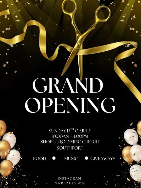 Nicole's grand opening flyer for NW Beauty Spa in the Gold Coast.