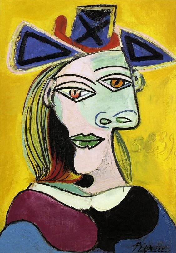 Pablo Picasso - 1939 TИte de femme au chapeau bleu Е ruban rouge