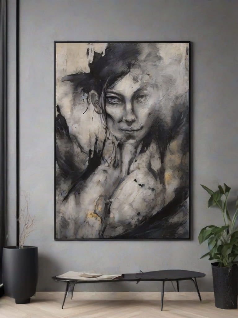 Quadro na parede da sala com uma obra de arte única e personalizada, refletindo bom gosto.