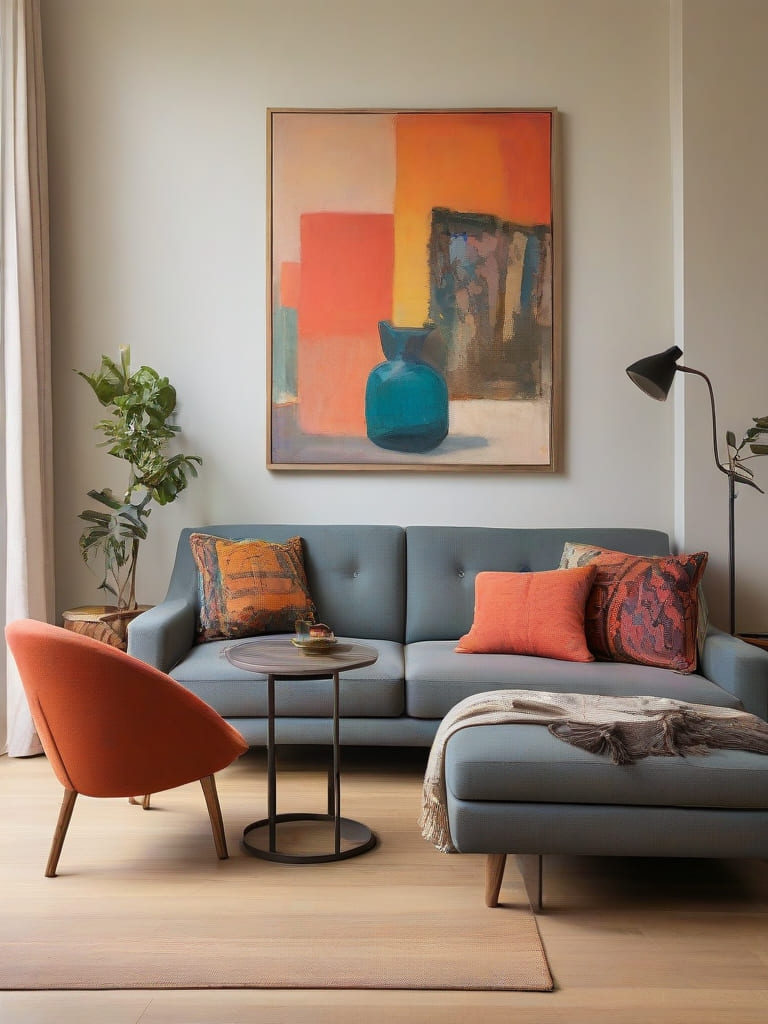 Neutro: pintura abstrata com tons terrosos e pinceladas suaves para uma atmosfera acolhedora.