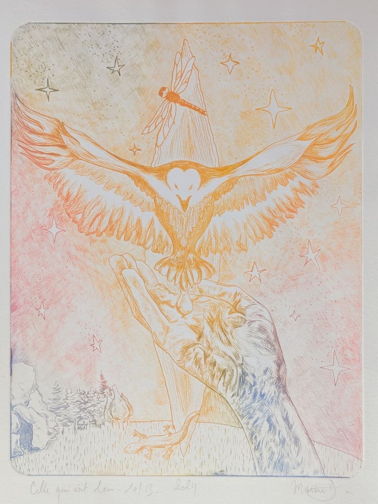 4ème mère arc-en-ciel aigle libellule gravure rhénalon