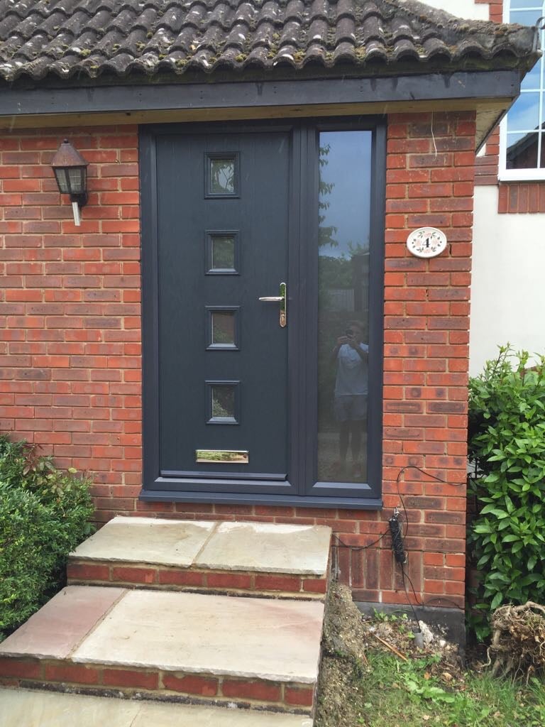 best composite front door UK modern grey  anthracite grey 4 wellow door with side panel in Hampshire