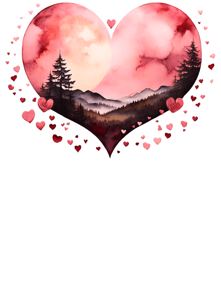 a heart shaped picture of a mountain scene with a heart shaped photo