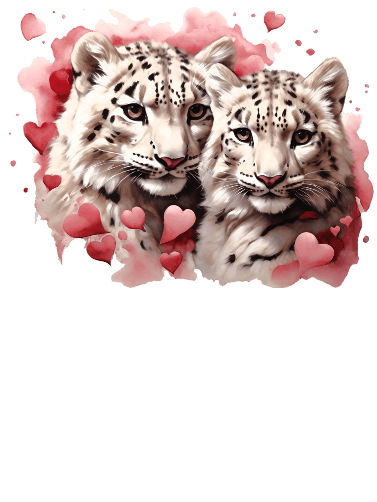 two white tigers in love with hearts