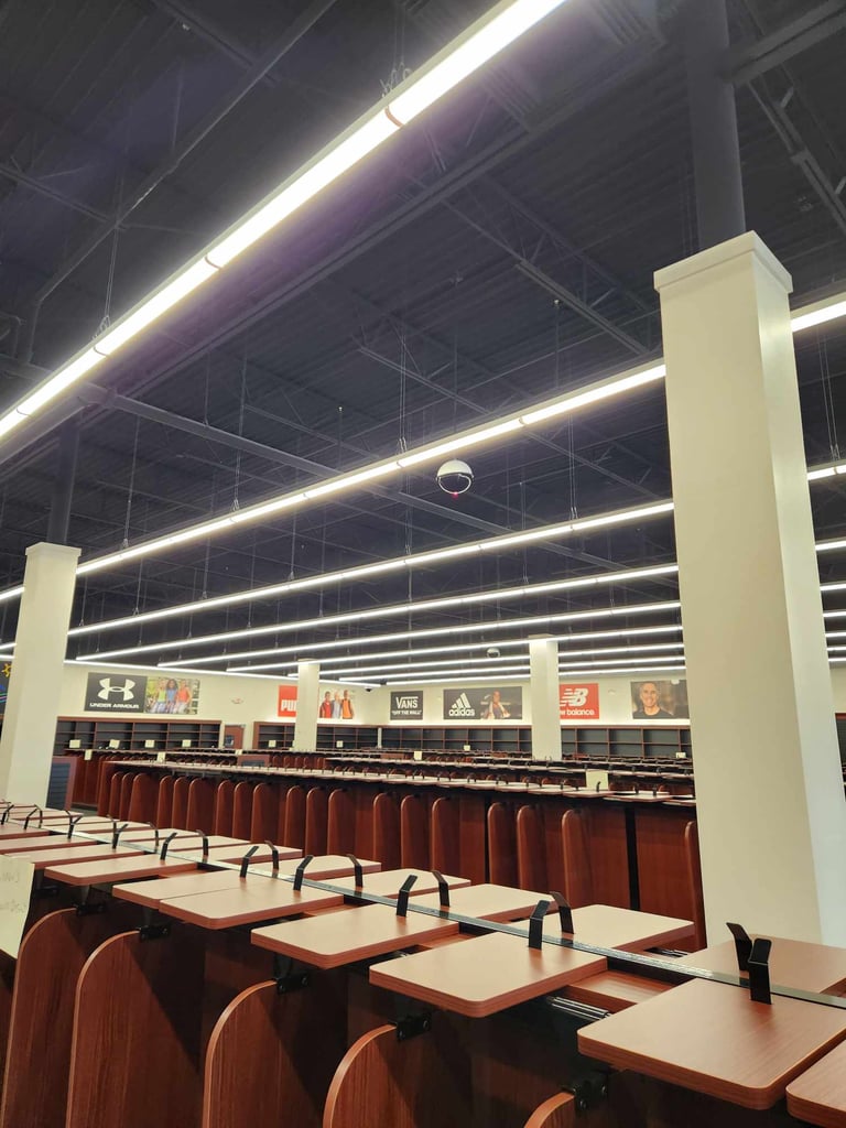 Inside image of the new Shoe Depot in Brownwood that Hyperion Electric installed commercial lighting