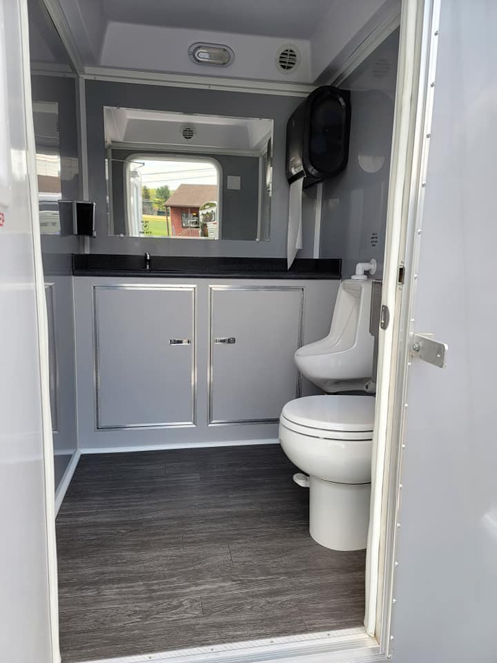 luxury portable restroom, men's bathroom