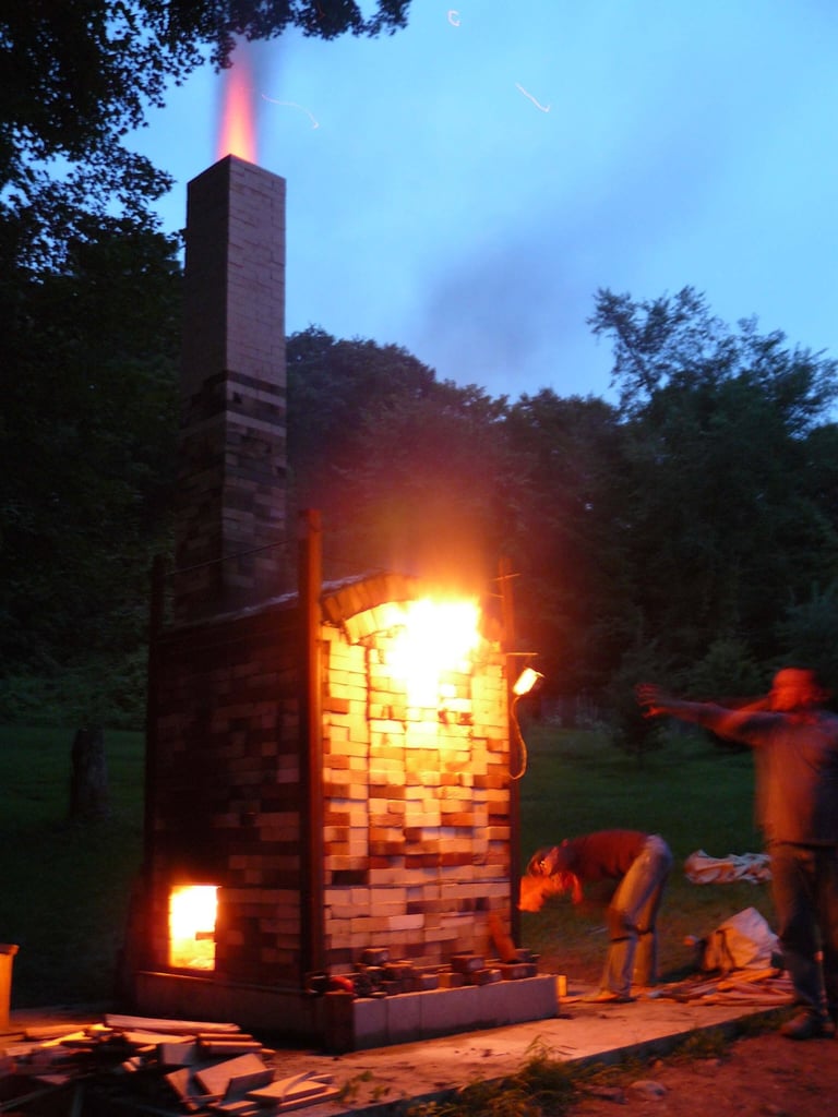 Woodfire kiln at sunset in Connecticut