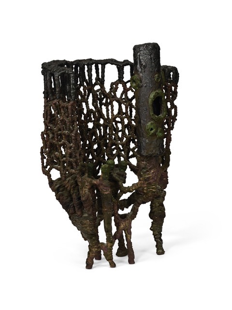 Metal sculpture titled Shaman, 1966, by Ibram Lassaw. Sculpture shown before cleaning.