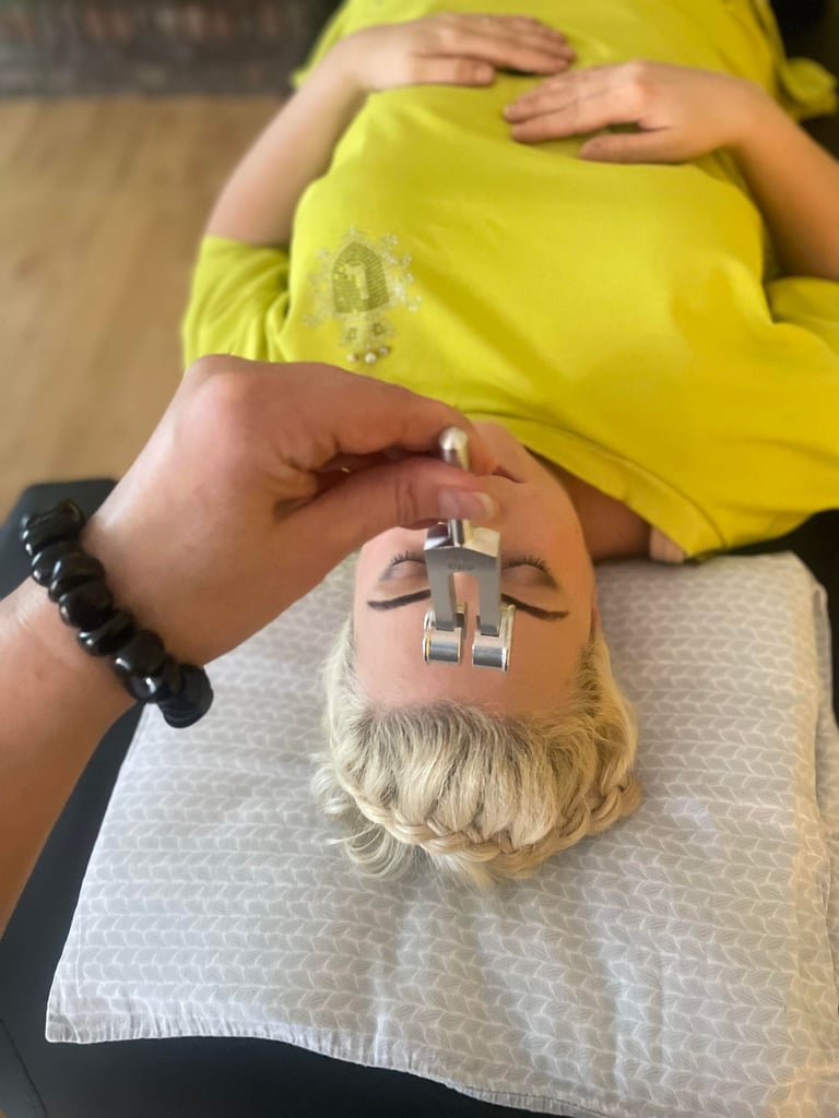 a woman during saound therapy session