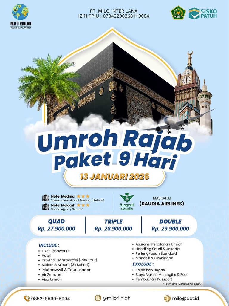 Umroh Rajab 9 Hari Januari 2026