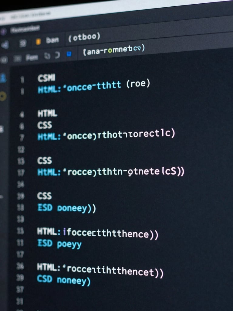 A close-up, high-contrast shot of clean, zero-bloat HTML and CSS code on a dark terminal screen, illuminated by a crisp electric blue and slate screen glow.