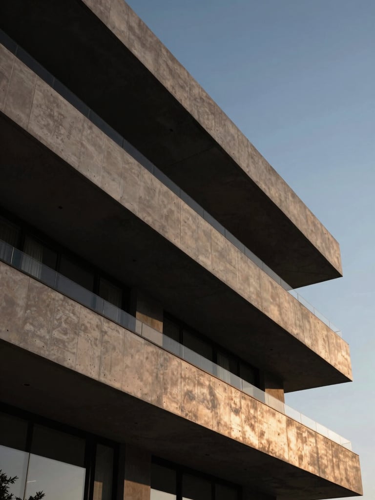 Low-angle architectural shot of a modern luxury villa facade in Riyadh, sharp concrete lines, dramatic side-lighting, 35mm lens