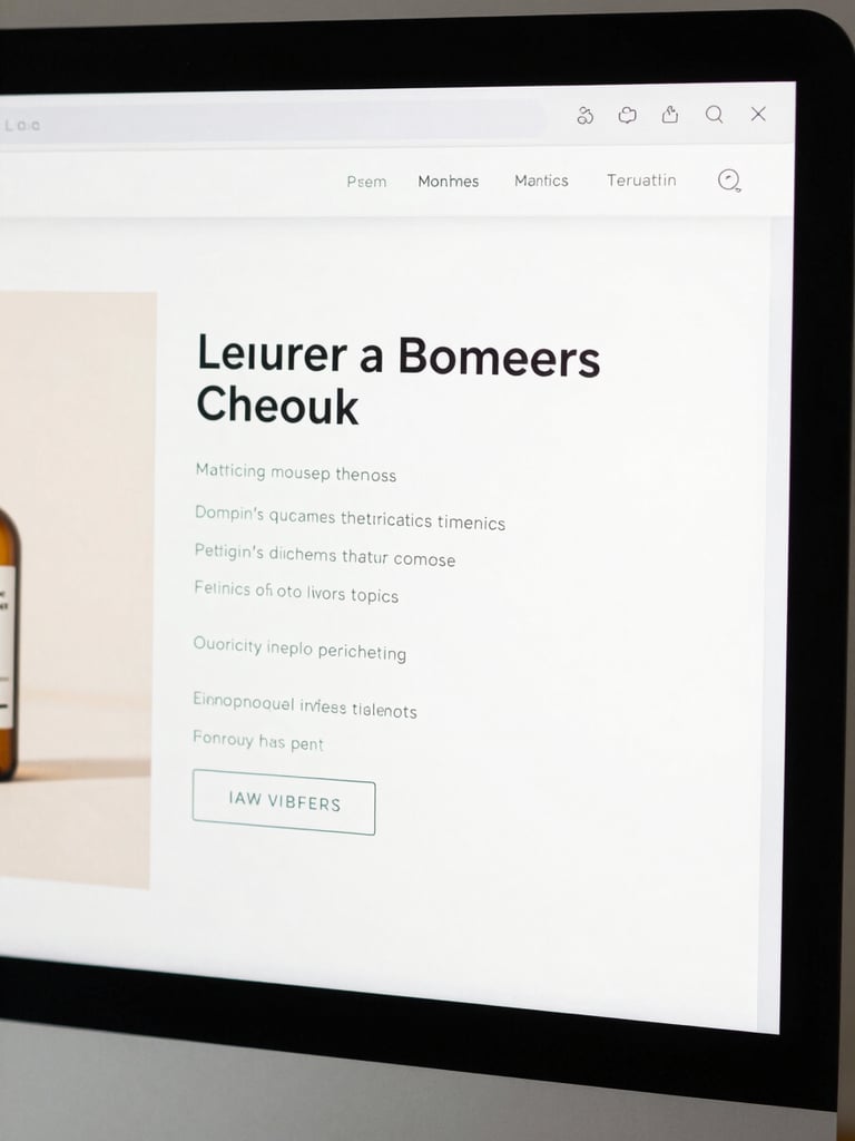 Close-up of a luxury e-commerce product detail page rendered on a high-resolution display, showing precise typographic hierarchy and a minimal checkout UI under bright even studio light, framed tightly to reveal UI component detail