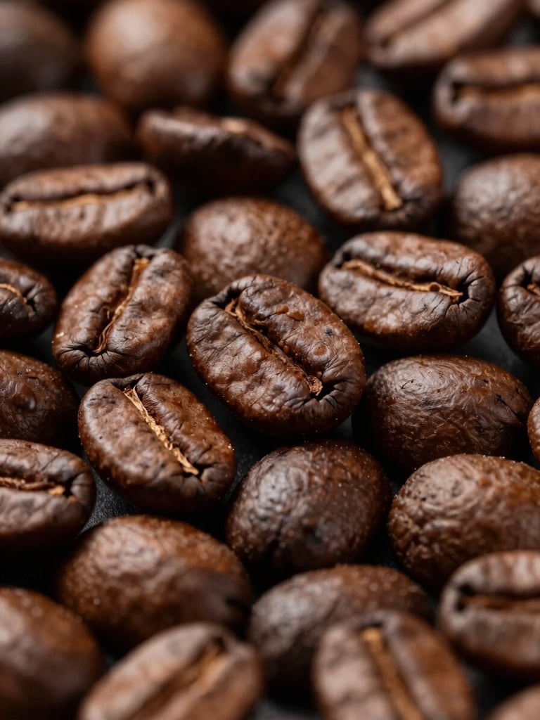 Close-up tight shot of raw arabica coffee beans filling the frame, rich dark brown tones, soft studio light from above, no people, no text