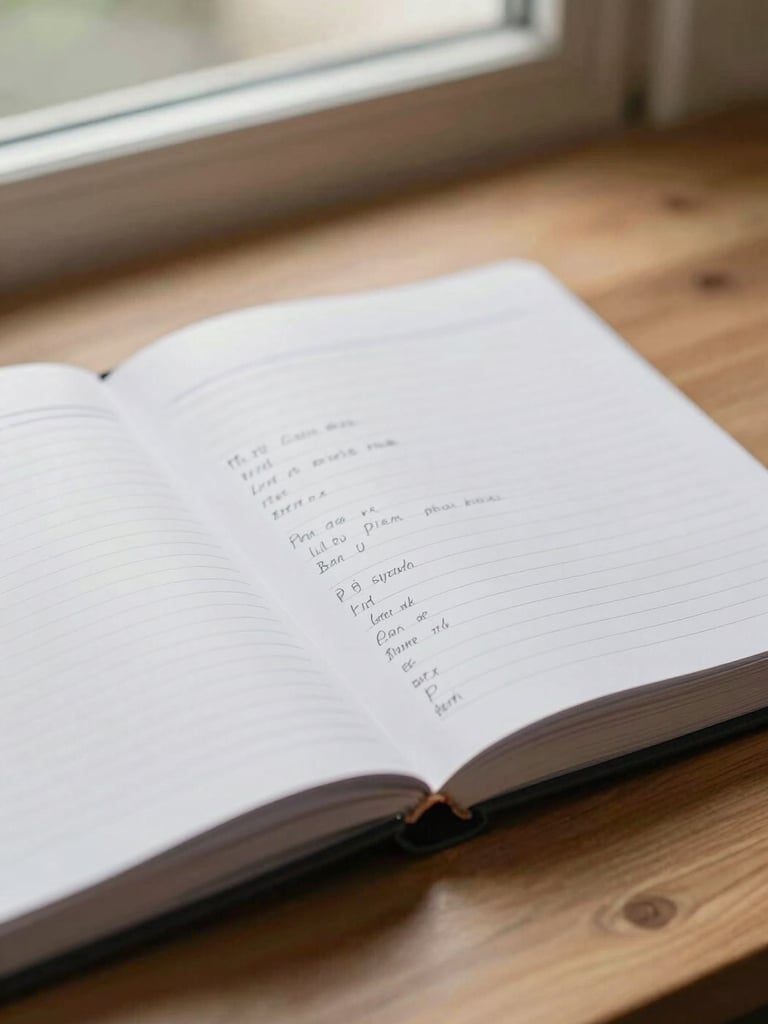 Close-up detail shot of an open estate planning binder with handwritten notes in the margins, resting on a natural wood surface, soft diffused daylight from a nearby window, warm and unhurried atmosphere