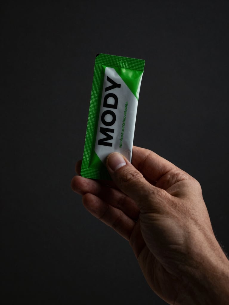 Moody, high-contrast studio shot of a hand holding an electrolyte packet, sharp backlighting, deep charcoal background