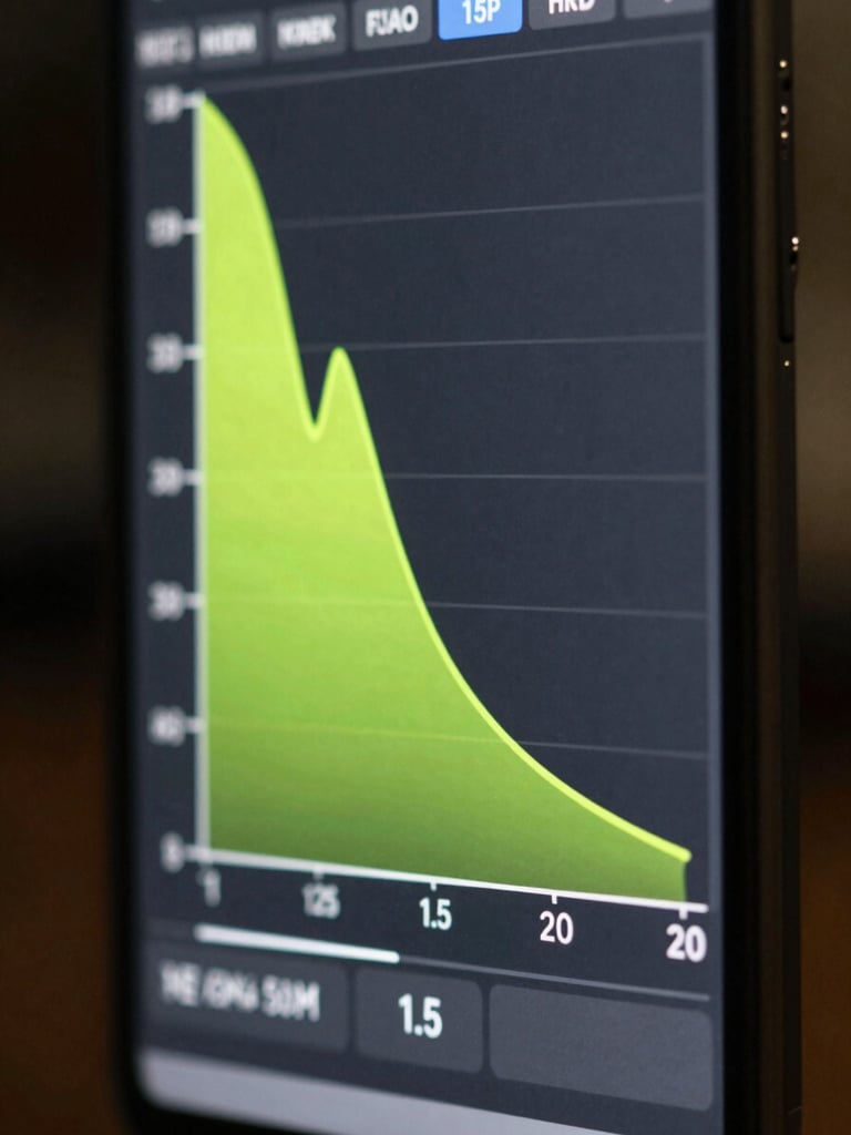 Vertical mobile screen displaying a high-contrast retention curve graph with a steep drop-off at 1.5 seconds, electric lime accents on charcoal background, sharp digital interface.