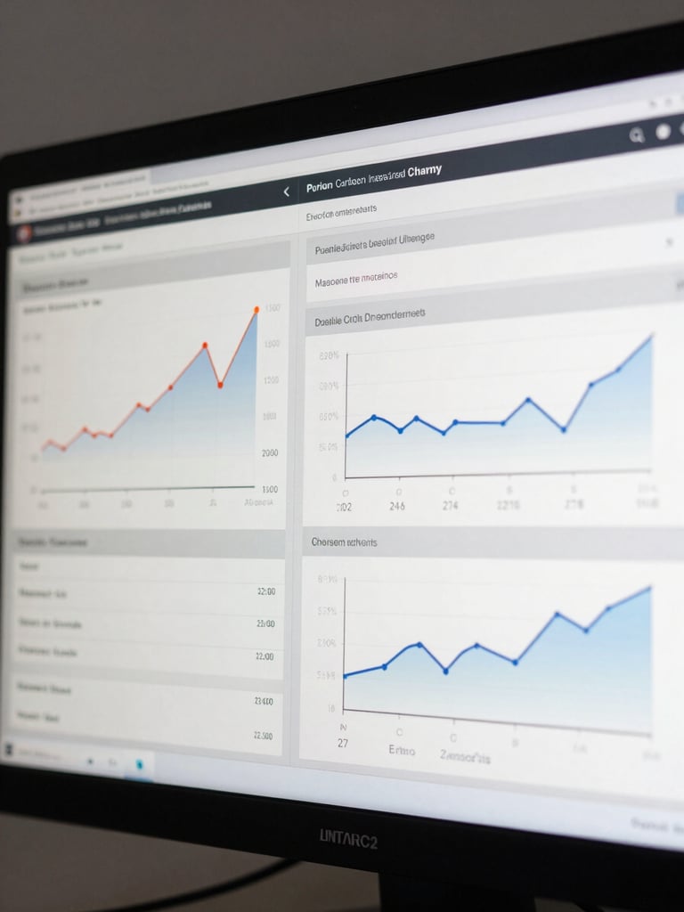 Macro shot of a high-contrast real-time analytics dashboard displaying structured data tables and performance graphs, clean crisp studio lighting, neutral tones.
