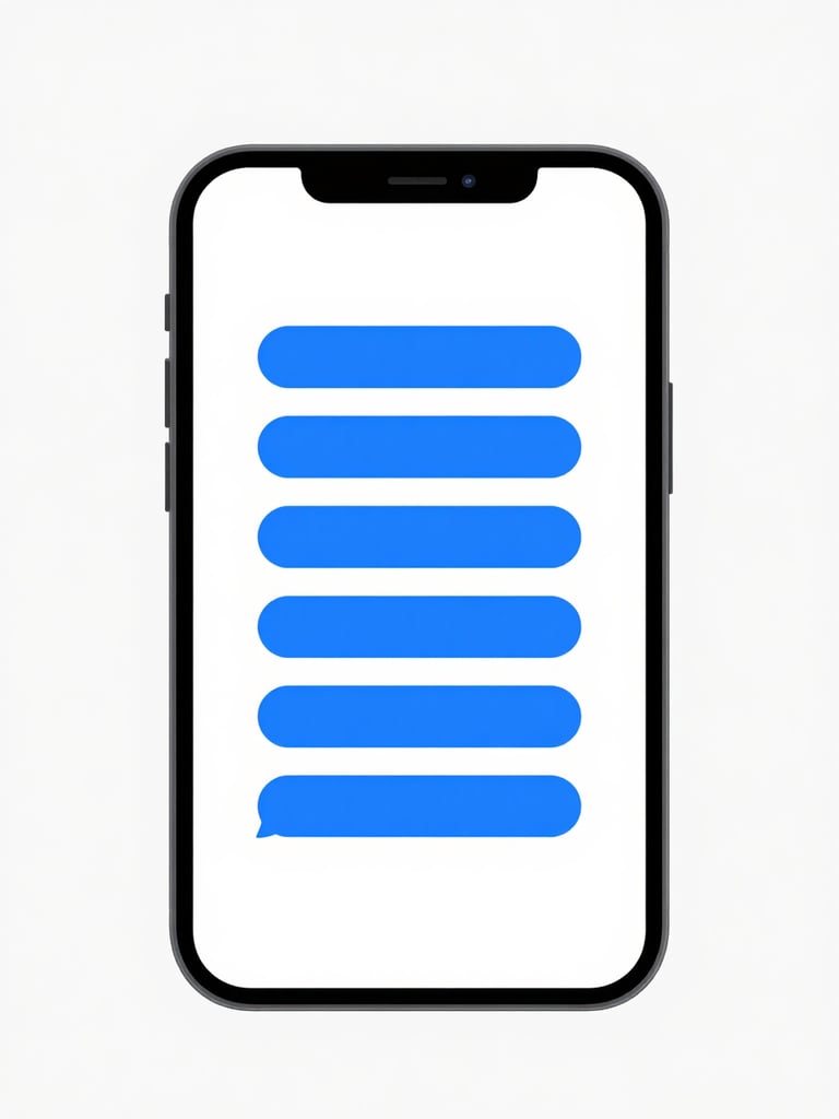 Minimalist close-up 3D render of a smartphone displaying structured chat flow nodes, bright high-key studio light, minimalist white and electric blue, sharp focus, modern tech aesthetic