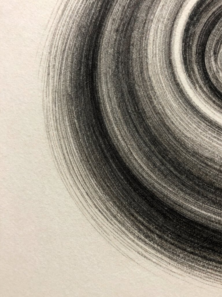 Extreme close-up of a finished graphite pencil drawing surface, rich tonal gradations and fine cross-hatching visible on cream textured paper, lit by soft north-facing daylight from the left, no glare, deep blacks and luminous whites, pencil marks clearly rendered