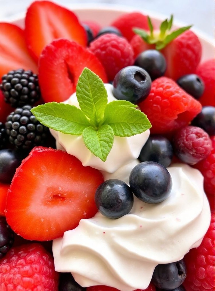 Berry Keto Fruit Salad with Strawberries, Blueberries, Raspberries, Blackberries and Blueberries
