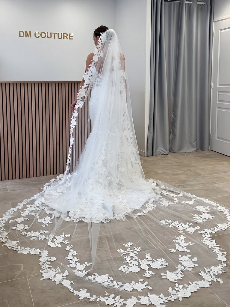voile de mariée cathédrale  en dentelle  
