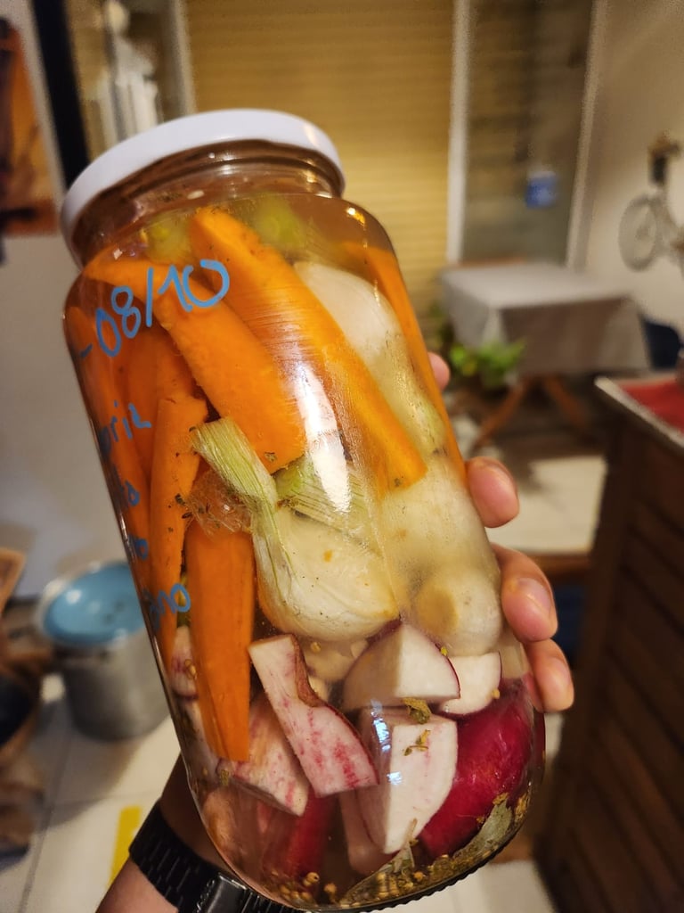 a jar of pickled vegetables in a jar