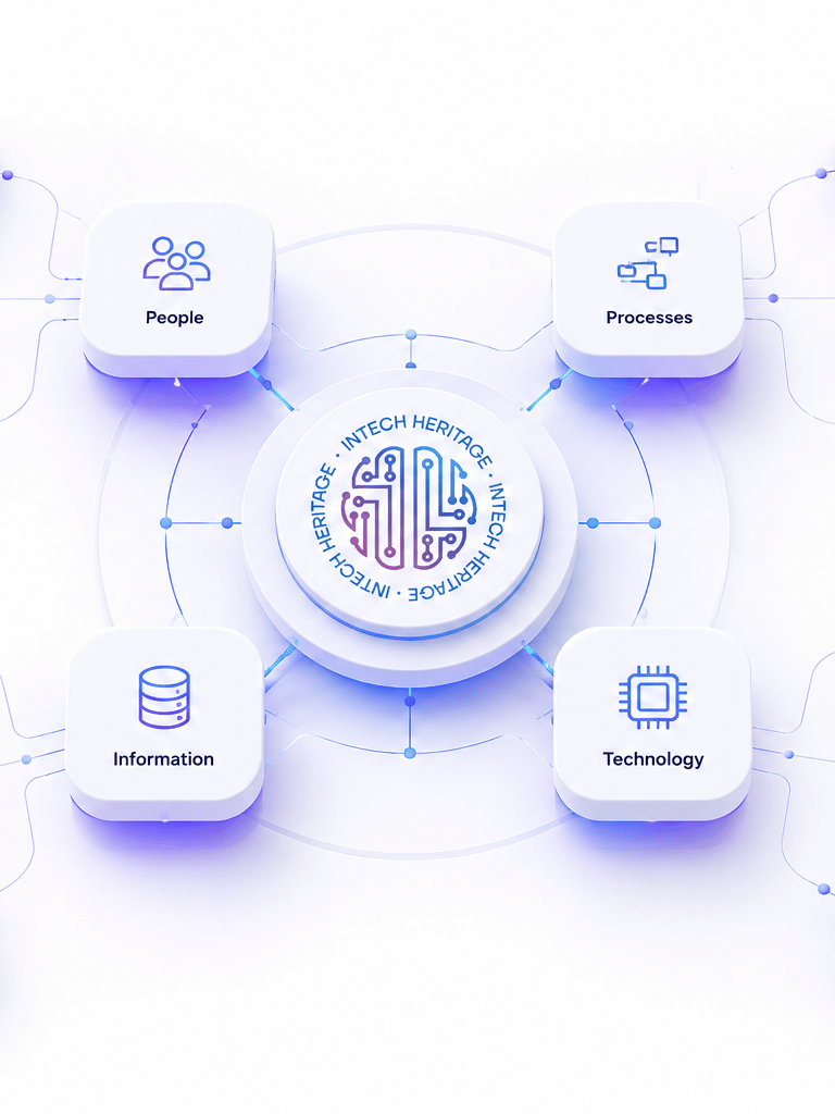 Connected business ecosystem integrating software, SaaS products, AI systems and automation.