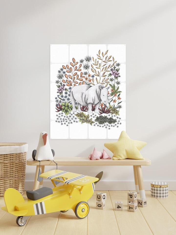 Rhino Illustration Wall Art in a Kids Room