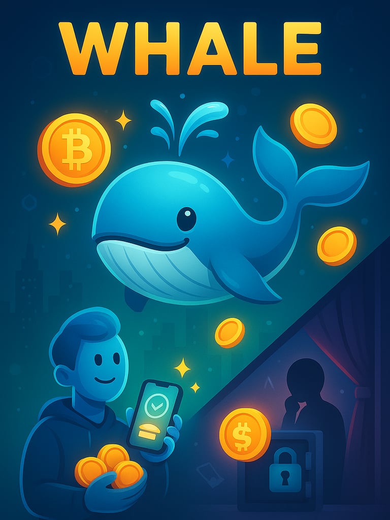 a man holding a phone with a whale and a whale