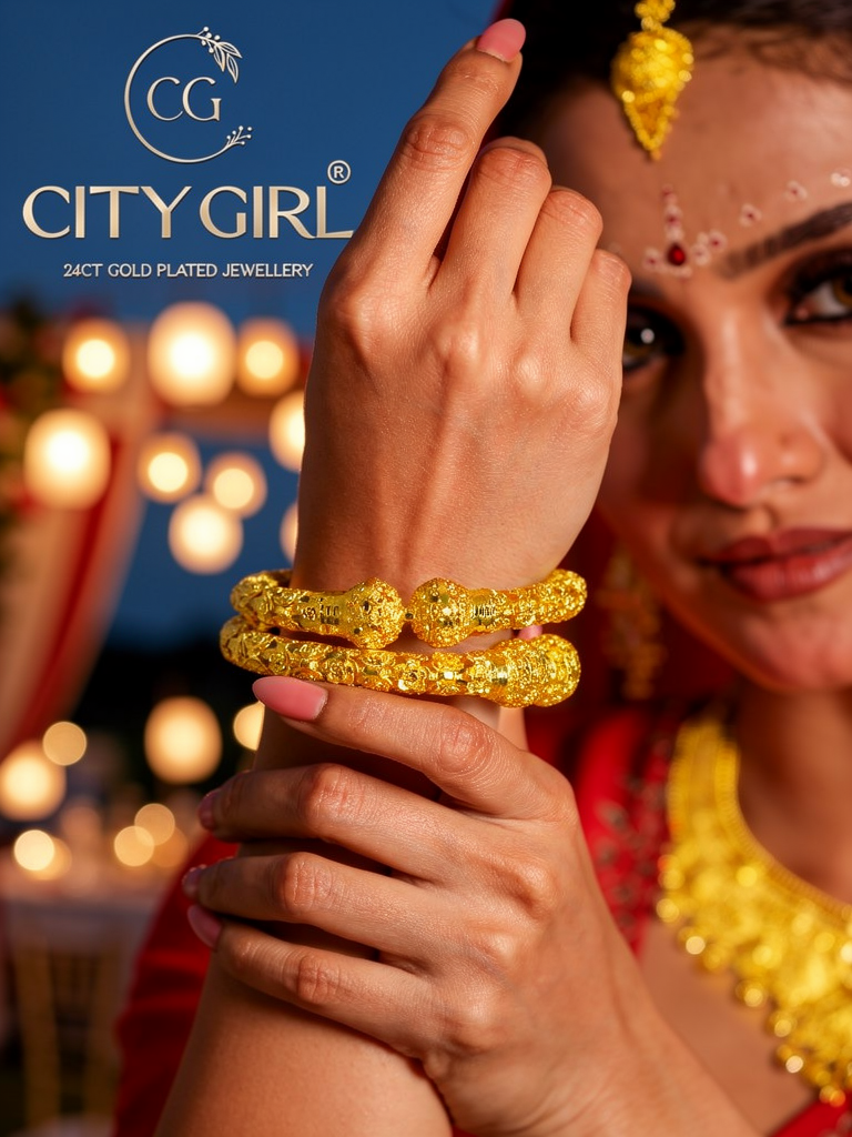 City Girl Jewellery - citygoldbangles - 18 Carat Gold Plated  - Bridal Wear - Bangles Set