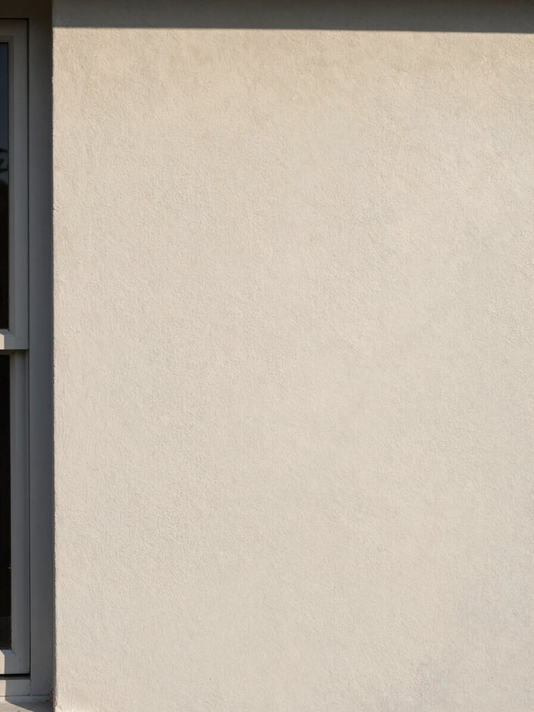 Close-up portrait-orientation photograph of a freshly painted residential wall in soft north-facing daylight, smooth paint surface revealing subtle tonal variation, a single window frame edge visible at far left, no furniture or people, surface quality as sole subject