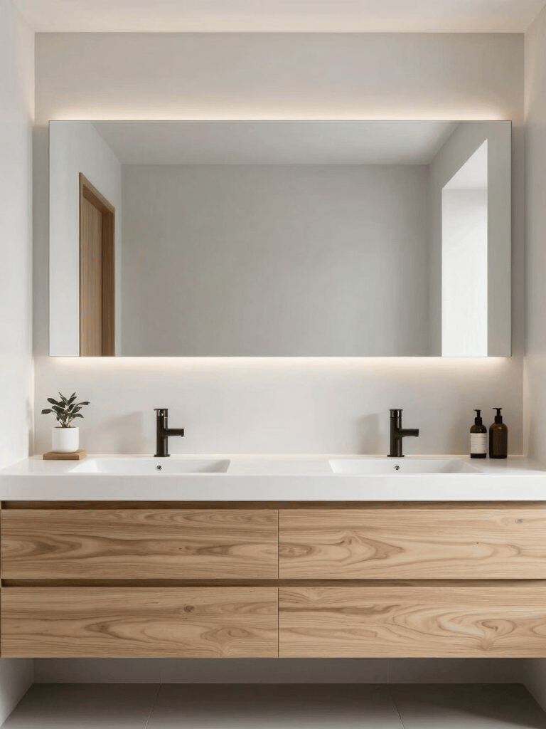 Wide view of a freshly cleaned bathroom interior, white fixtures and tiled surfaces under even north-facing daylight, no people, clean grout lines visible at baseboard level