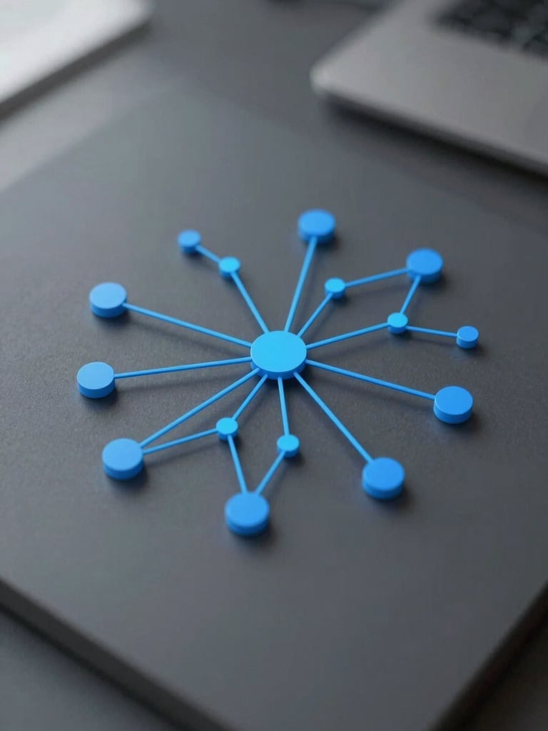 Abstract vector diagram of a neural network, clean lines, electric blue nodes on a dark gray background, sharp focus.