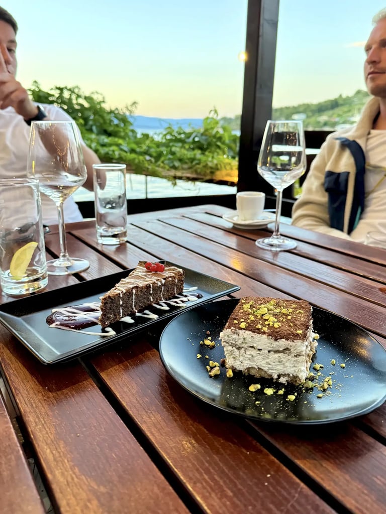 Two homemade cakes served at Pasarela on Solta during dinner after boat trip from Split